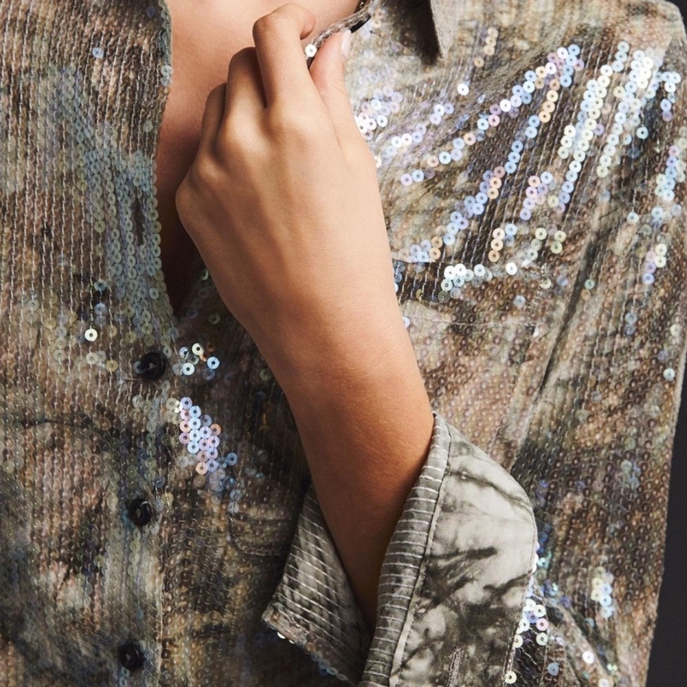 Pilcro Metallic Sequin Blouse in Silver and Black - Picture 3 of 14